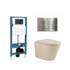 QeramiQ Dely Toiletset - inbouwreservoir Qeramiq Flush - 35mm zitting - metaal RVS bedieningsplaat - rechthoekige knoppen - beige SW1578597
