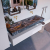 Mondiaz ALAN-DLUX Ensemble de meuble - 150cm - meuble Cale mat - 1 tiroir - Lavabo Cloud Lava suspendu - vasque Gauche et droite - 0 trous de robinet SW808488