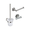 Fortifura Calvi Toiletset 3-delig - toiletrolhouder - zonder klep - toiletborstel - handdoekhaak dubbel rond - PVD - geborsteld RVS SW1248392