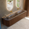 MONDIAZ KURVE-DLUX 175cm meuble de salle de bains arrondi à gauche couleur Walnut avec 2 tiroirs et 1 porte. Lavabo STOR SMALL Double / Droite sans trou de robinet Sombra. SW1433717