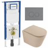 QeramiQ Dely Toiletset - 36.3x51.7cm - diepspoel - rimless - Geberit UP720 inbouwreservoir - softclose toilet zitting - bedieningsplaat licht grijs - ronde knoppen - mat beige (wit) SW1426541