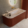 MONDIAZ KURVE-DLUX Meuble de salle de bains 105cm arrondi à gauche couleur Ruby avec 1 tiroir et 1 porte. Vasque BIG SMALL à droite sans trou de robinet Nata. SW1432520
