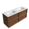 Saniclass Holz Frame Badkamermeubelset - 140x45x61.5cm - Flow solid surface wastafel wit - 2 wasbakken - 2 kraangaten - 4 lades - mat walnut pure (hout) SW1579791