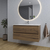 Adema Chaci Meuble salle de bain - 100x46x57cm - 1 vasque ovale en céramique blanche - 1 trou de robinet - 2 tiroirs - miroir rond avec éclairage - noix SW816279