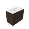 Saniclass Holz Pure Ensemble de meubles de salle de bains - 80x45x62cm - Lavabo Vygo en céramique blanc - 1 vasque - 1 trou de robinetterie - 2 tiroirs - chêne charcoal mat (bois) SW1478913