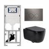 QeramiQ Dely Swirl Toiletset - 36.3x51.7cm - Geberit UP320 inbouwreservoir - met Burda frame - slim zitting - gunmetal bedieningsplaat - ronde knoppen - mat zwart SW1130198