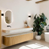 MONDIAZ THOR-DLUX Meuble de salle de bains 190cm arrondi gauche + droite couleur Oak avec 2 tiroirs et 2 portes. Vasque suspendue CLOUD Gauche sans trou de robinet couleur Ostra. SW1466379