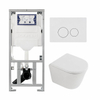QeramiQ Dely Toiletset - 36.3x51.7cm - diepspoel - rimless - Geberit UP320 inbouwreservoir - softclose toilet zitting - 35mm - glans witte bedieningsplaat - ronde knoppen - mat wit SW1235381