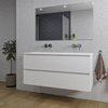 Saniclass Chaci Meuble de salle de bain - 120x46x55cm - lavabo en céramique blanc - 2 vasques - sans trous de robinet - 2 tiroirs - miroir rectangulaire - blanc mat SW816576