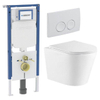 QeramiQ Dely Toiletset - Geberit UP720 inbouwreservoir - slim zitting - bedieningsplaat wit - ronde knoppen - mat wit SW1428846