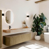 MONDIAZ THOR-DLUX 170cm meuble de salle de bains arrondi gauche + droite couleur Dusk avec 1 tiroir et 2 portes. Vasque suspendue CLOUD Gauche 1 trou de robinet couleur Arena. SW1465813