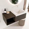 MONDIAZ BUKLA 100cm ensemble de meuble avec module ouvert 40 couleur Marron Foncé avec 1 tiroir. Lavabo CLOUD à droite 0 trous de robinet couleur Talc. SW1382124