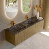 Mondiaz KURVE-DLUX Ensemble de meuble de salle de bains - 155x46x40cm - 2 tiroirs - 1 porte - lavabo solid surface - double / gauche - 2 trous de robinet - Dusk SW1415562