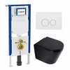 QeramiQ Dely Toiletset - 36.3x51.7cm - diepspoel - rimless - Geberit UP720 inbouwreservoir - softclose toilet zitting - 35mm - glans witte bedieningsplaat - ronde knoppen - mat zwart SW1427984