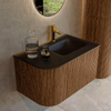 MONDIAZ KURVE 75cm Meuble salle de bain avec module 25 G - couleur Walnut - 1 tiroir - 1 porte - vasque GRUNNE droite - 1 trou de robinet - Urban SW1138559