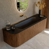 MONDIAZ KURVE 150cm Meuble salle de bain avec module 25 G et D - couleur Walnut - 1 tiroir - 2 portes - vasque BIG MEDIUM centre - sans trous de robinet - Urban SW1138464