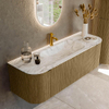 Mondiaz KURVE-DLUX Ensemble de meubles de salle de bains - 140x46x40cm - 1 tiroir - 2 portes - lavabo solid surface - au centre - 1 trou de robinet - Dusk SW1415486