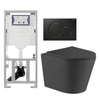 QeramiQ Dely Toiletset - Geberit UP320 inbouwreservoir - met Burda frame - zwart glanzende bedieningsplaat - toilet - zitting - mat zwart SW643469