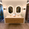 Mondiaz CIRO-DLUX Meuble de salle de bains - 170x45x50cm - Plan vasque Solid surface Meli - 2 vasques Double - 2 trous de robinetterie - 4 tiroirs - Chêne SW1531416