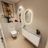 MONDIAZ TURE-DLUX Meuble toilette - 100cm - Talc - EDEN - vasque Opalo - position gauche - 1 trou de robinet SW1104120