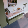 Mondiaz ALAN-DLUX Ensemble de meuble - 130cm - meuble Army mat - 2 tiroirs - Lavabo Cloud Glace suspendu - vasque Centre - 1 trou de robinet SW805785