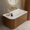 MONDIAZ KURVE-DLUX 85cm Meuble salle de bain avec module 25 G - couleur Walnut - 1 tiroir - 1 porte - vasque CLOUD droite - sans trou de robinet - couleur Ostra SW1137807