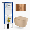 QeramiQ Dely Swirl Toiletset - 36.3x51.7cm - Geberit UP720 Duofix Sigma inbouwreservoir - 35mm zitting - koperen bedieningsplaat - ronde knoppen - mat beige SW1414016