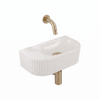 QeramiQ Fuente Fontein - 40x22x12cm - ribbel - halfrond - zonder fonteinkraangat - keramiek - fonteinkraan geborsteld messing- verlaagd sifon - afvoerplug - linnen SW1583222