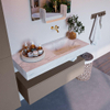 Mondiaz ALAN-DLUX Ensemble de meuble - 110cm - meuble Smoke mat - 1 tiroir - Lavabo Cloud Opalo suspendu - vasque Droite - 0 trous de robinet SW806471