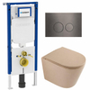 QeramiQ Dely Toiletset - 36.3x51.7cm - Geberit UP720 inbouwreservoir - rimless - diepspoel - zitting - softclose - bedieningsplaat gunmetal - ronde knoppen - mat beige SW1426530
