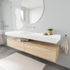 MONDIAZ ALAN 200cm - meuble sous-vasque - chêne blanchi - 2 tiroirs - lavabo suspendu - vasque au milieu - 0 trous de robinet - talc SW408508