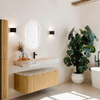 MONDIAZ THOR-DLUX Meuble de salle de bains 120cm arrondi gauche + droite couleur Oak avec 1 tiroir et 2 portes. Vasque suspendue CLOUD Milieu 1 trou de robinet couleur Nata. SW1463337