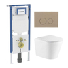 QeramiQ Dely Toiletset - 36.3x51.7cm - diepspoel - rimless - Geberit UP720 inbouwreservoir - softclose toiletzitting - bedieningsplaat taupe - ronde knoppen - met Burda frame - glans wit SW1428210