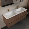 Mondiaz Aivy ensemble de meuble de salle de bains - 120x45x50cm - 2 trous de robinet - 2 vasques talc Solid surface - Gauche et droite - 2 tiroirs - Avec armoire miroir - Mélamine Mocha SW892398