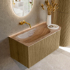 MONDIAZ KURVE-DLUX Meuble de salle de bains 95cm arrondi à droite couleur Dusk avec 1 tiroir et 1 porte. Lavabo BIG SMALL à gauche sans trou de robinet Arena. SW1431345