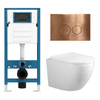 Adema Salina 2.0 Toiletset - 48.5x36x32cm - diepspoel - spoelrandloos - QeramiQ inbouwreservoir - softclose - quickrelease - toiletzitting - koperen metalen bedieningsplaat - ronde knoppen - wit SW1474589
