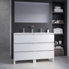 Saniclass Chaci PLUS Meuble de salle de bain - 120x86x46cm - lavabo en céramique blanc - 2 vasques - 2 trous de robinet - 6 tiroirs - miroir rectangulaire - blanc mat SW926311