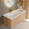 MONDIAZ KURVE-DLUX 105cm Meuble salle de bain avec module 25 D - couleur Oak - 1 tiroir - 1 porte - vasque BIG SMALL gauche - 1 trou de robinet - couleur Glace SW1137994