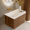 MONDIAZ KURVE-DLUX 75cm Meuble salle de bain avec module 25 D - couleur Walnut - 1 tiroir - 1 porte - vasque GRUNNE gauche - sans trou de robinet - couleur Frappe SW1137407