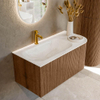 MONDIAZ KURVE-DLUX 95cm Meuble salle de bain avec module 25 D - couleur Walnut - 1 tiroir - 1 porte - vasque BIG SMALL gauche - 1 trou de robinet - couleur Ostra SW1137822