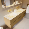 Mondiaz VICA-DLUX ensemble de meuble de salle de bain - 150cm - meuble sous-vasque oro - 2 tiroirs - lavabo encastré cloud double - sans trous de robinet - miroir modèle spot - version XL 60cm de haut - ostra SW1098368