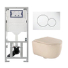 QeramiQ Dely Swirl Pack WC - 36.5x53cm - réservoir encastré Geberit UP320 - 35mm Abattant WC - plaque de déclenchement sigma blanche - boutons ronds - beige SW1138602