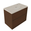 Saniclass Holz Frame Badkamermeubelset - 80x45x63cm - Travertine natuurstenen topblad - 1 kraangat - 2 lades - mat walnut pure (hout) SW1580029