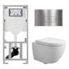 Pack WC QeramiQ Dely Swirl Compact - réservoir encastrable Geberit UP320 - avec bâti-support Burda - abattant 25 mm - plaque de commande en métal inox - boutons rectangulaires - blanc mat SW1595662