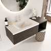 MONDIAZ BUKLA meuble de salle de bains 120 cm avec module ouvert 40 couleur Dark Brown avec 1 tiroir. Lavabo CLOUD à gauche 1 trou de robinet couleur Talc. SW1382084