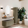 MONDIAZ THOR-DLUX 100cm meuble de salle de bains arrondi gauche + droite couleur Shadow avec 1 tiroir et 2 portes. Vasque suspendue CLOUD Droite sans trou de robinet couleur Sombra. SW1467631