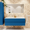 Mondiaz VICA ensemble de meuble de salle de bain - 140cm - meuble sous-vasque jeans - 2 tiroirs - lavabo moon double - sans trous de robinet - couleur talc - miroir LED - version XL 60cm de haut SW1092158