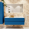 Mondiaz VICA ensemble de meuble de salle de bain - 140cm - meuble sous-vasque jeans - 2 tiroirs - lavabo cloud droite - 1 trou de robinet - couleur talc - miroir LED - version XL 60cm de haut SW1095554