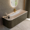 MONDIAZ KURVE-DLUX Meuble de salle de bains 125cm arrondi à gauche couleur Shadow avec 1 tiroir et 1 porte. Lavabo BIG MEDIUM à droite 1 trou de robinet Meli. SW1431789