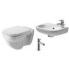 Duravit D-Code WC suspendu – profondeur 54,5 cm – avec abattant – avec lave-mains 36 x 27 cm et robinet chromé – blanc brillant SW491623